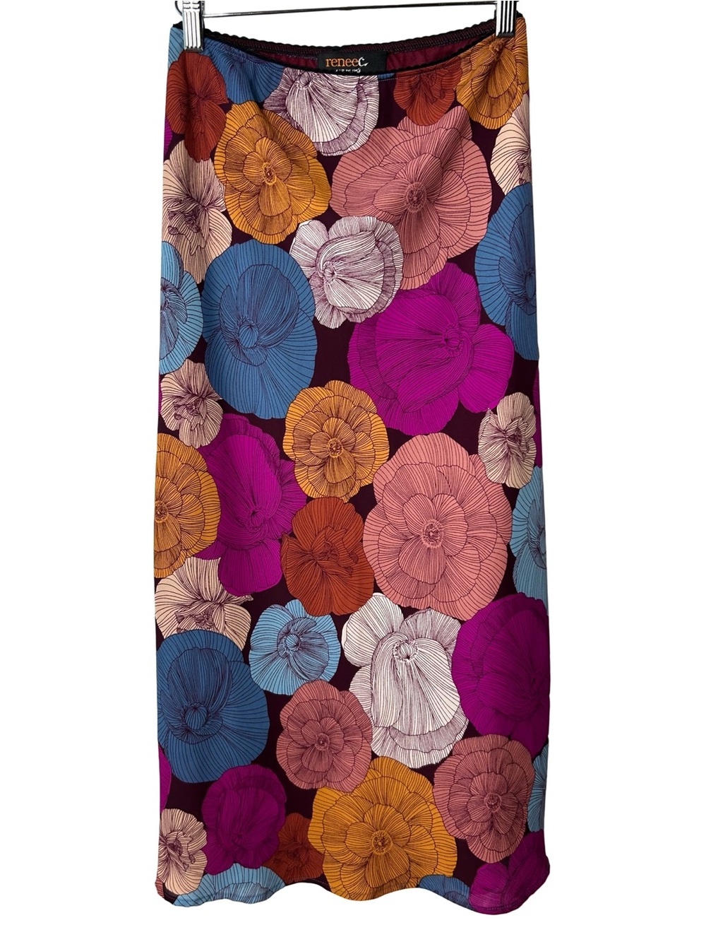 Renee C. Bold Floral Maxi Skirt in Fuchsia, Blue & Mustard